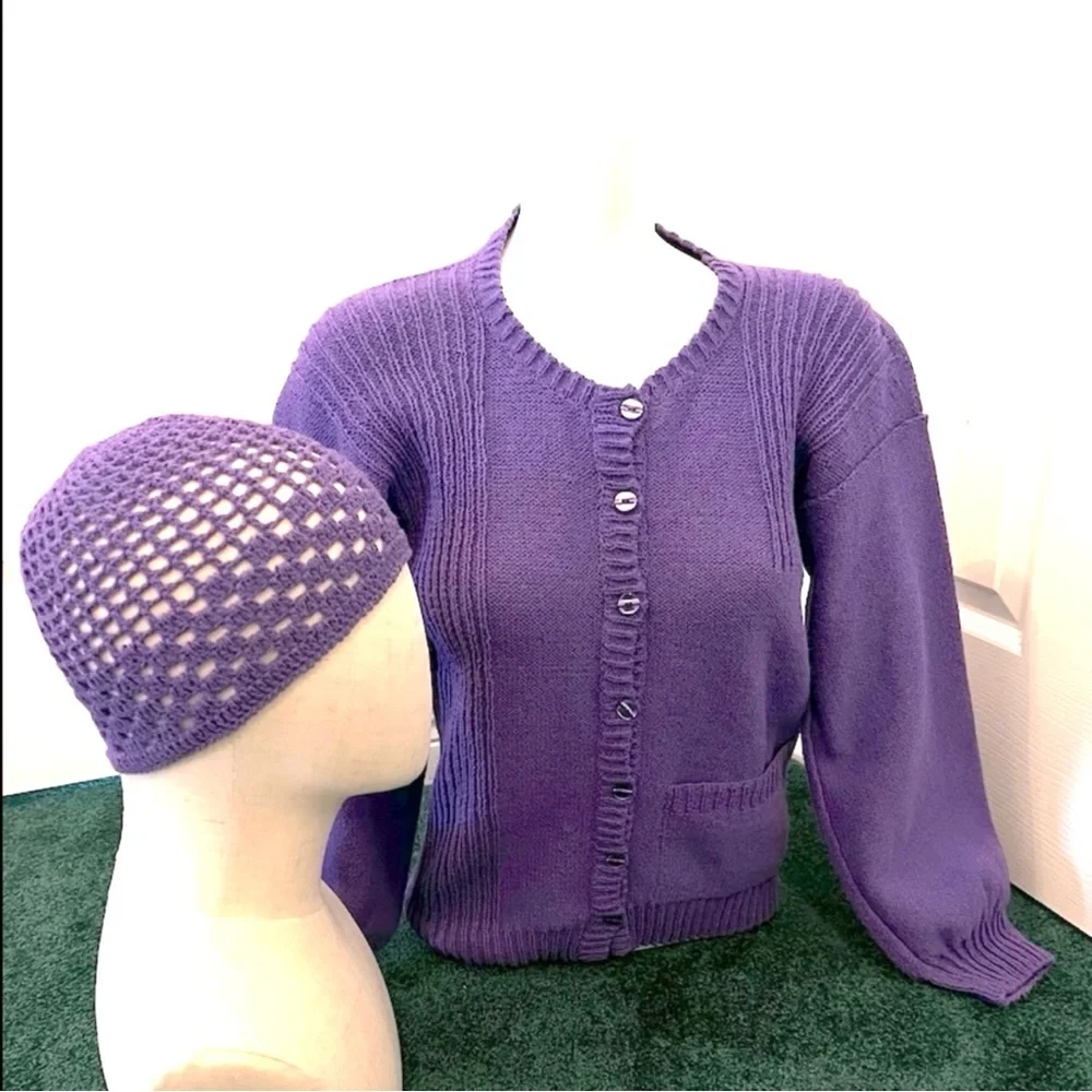 Vintage Handknitted Cardigan & Hat Set · Lilac Quiet Luxury Heirloom - Picture 5 of 16